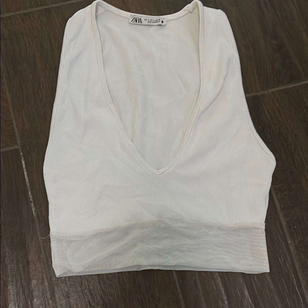 Zara White V-Neck Women's Top